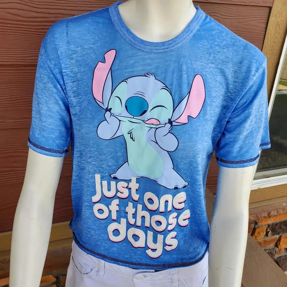 Disney Stitch Just One Of Those Days Tissue Thin Blue Graphic Tee T-Shirt XS - Picture 15 of 16